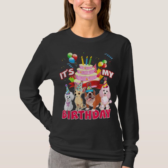 T-shirt Mignonne C'est My Birthday Chien et Chiot Theme Pa (Devant)