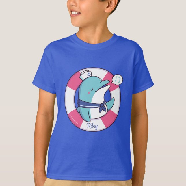 T-shirt Mignonne Chanteur Dolphin, Nom Personnalisé (Devant)