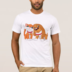 T-Shirt Mignonne Chien Et Chat Mens