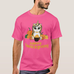 T-shirt Mignonne Citrouille Unicorn Halloween Thanksgiving