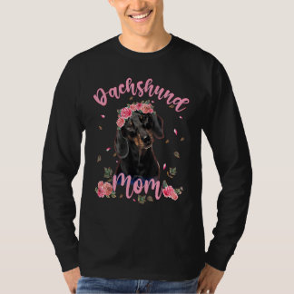 T-shirt Mignonne Dachshund Maman Flower Chien Femmes