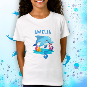 T-Shirt Mignonne dauphin de mer Animaux Nom Anniversaire