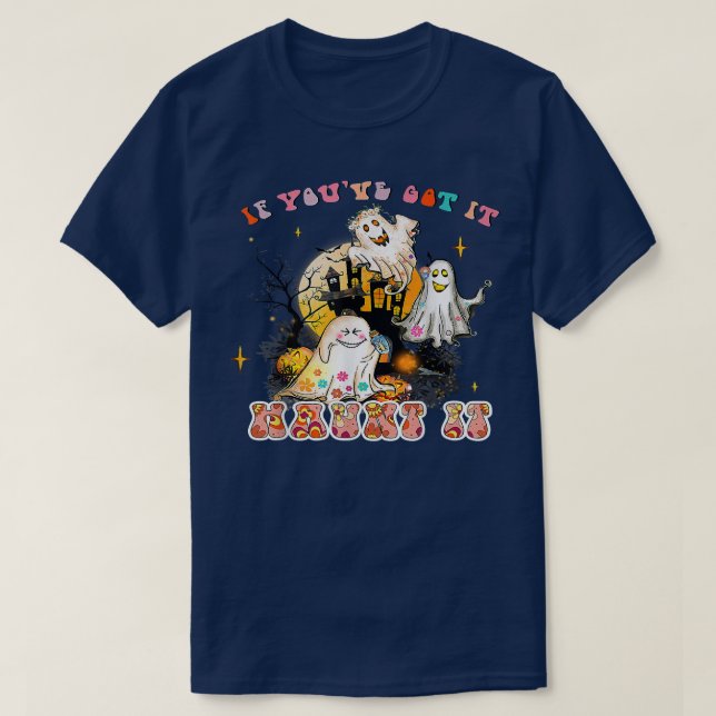T-shirt Mignonne Fantôme Citrouille Haunted Maison Hallowe (Design devant)