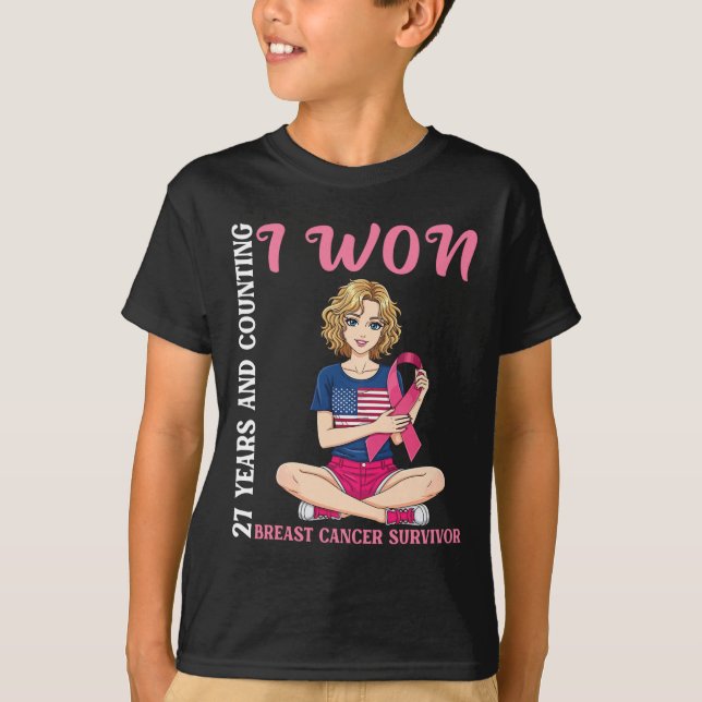 T-shirt Mignonne Fille 27 Ans Et Comptant J'Ai Gagné Cance (Devant)