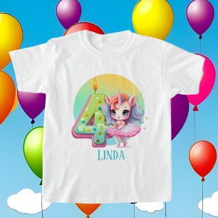 T-shirt mignonne filles imaginaire licorne 4e anniversaire