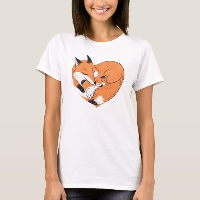 T-shirt Mignonne Fox Maman Amour Bébé Coeur (Devant)