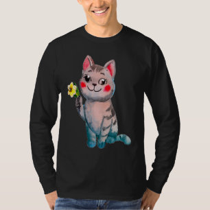 T-shirt Mignonne Illustration De Chat Et Daffodil Mars Nai