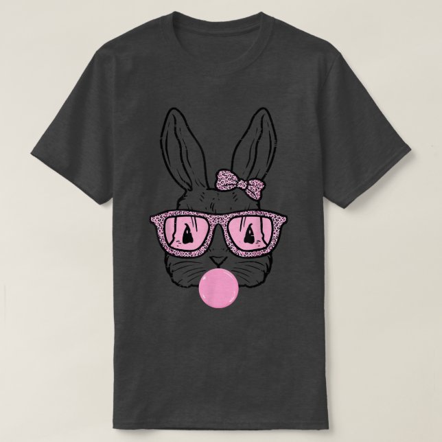 T-shirt Mignonne Lapin Avec Cravate Léopard Bow Lunettes B (Design devant)