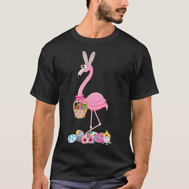 T-shirt Mignonne Lapin Flamant rose OEufs de Pâques Pâques (Devant)