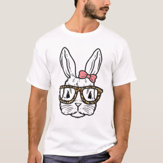 T-shirt Mignonne lapin Visage Empreinte de léopard lunette