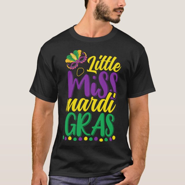 T-shirt Mignonne Little Miss Mardi Gras 2024 Perles Filles (Devant)