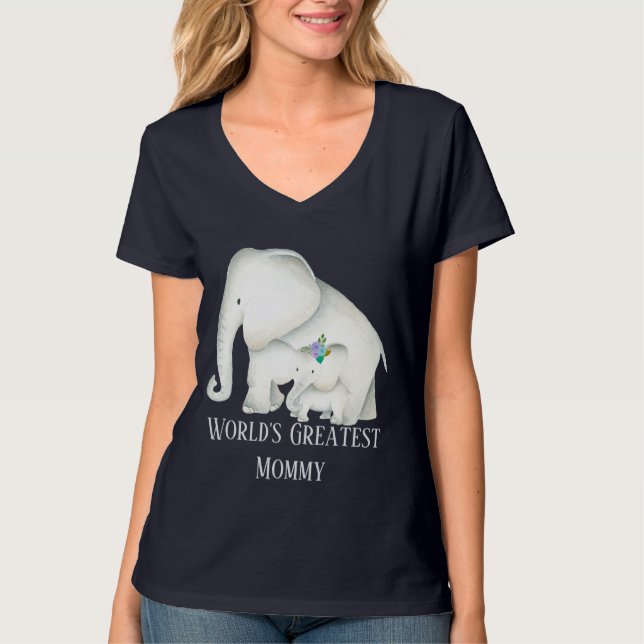 T-shirt Mignonne maman et bébé éléphant (Devant)