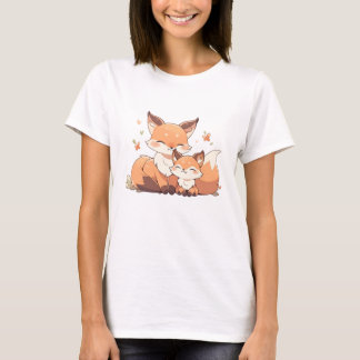T-shirt Mignonne maman et bébé renard