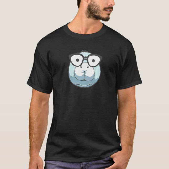 T-shirt Mignonne Manate Avec Lunettes De Lecture Unique Va (Devant)