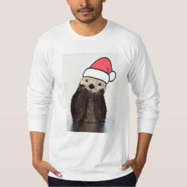T-shirt Mignonne Otter portant un chapeau de Père Noël