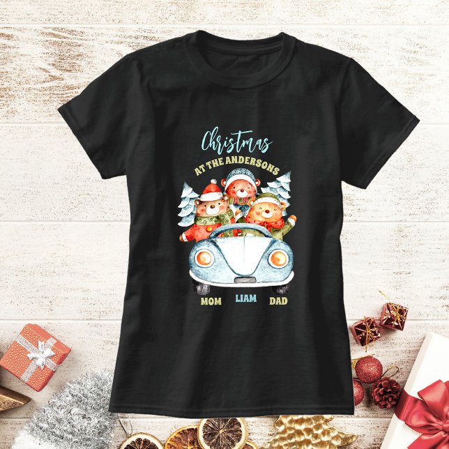 T-shirt Mignonne ours famille Noël à la voiture Nom (Créateur téléchargé)