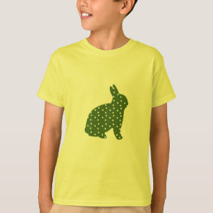 T-shirt Mignonne Pâques lapin vert olive avec taches blanc