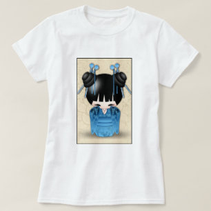 T-shirt Mignonne Poupée Japonaise Kokeshi Habillée En Bleu