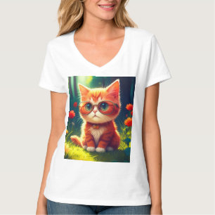 T-shirt Mignonne Red Kitten Portant des lunettes-365478