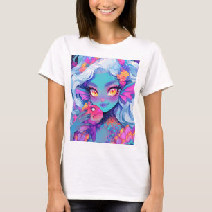 T-shirt Mignonne sirène à la gorge Anime Girl and Pet Fish