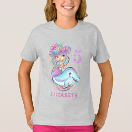 T-shirt Mignonne sirène d'aquarelle avec dauphin Anniversa