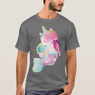 T-shirt mignonne sirène de licorne avec un autocollant d'h