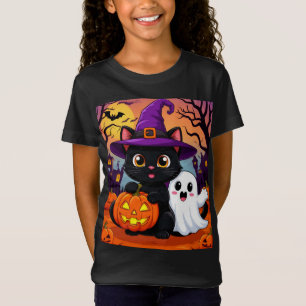 T-Shirt Mignonne sorcière chat noir et fantôme Halloween �