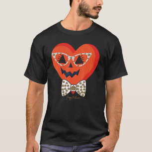 T-shirt Mignonne Visage Citrouille Avec Lunettes Empreinte