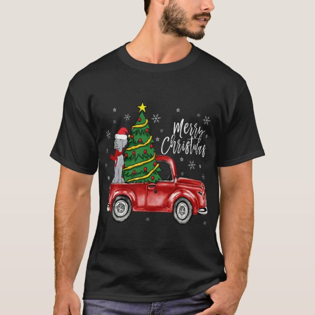 T-shirt Mignonne Weimaraner Chien Camion Joyeux Noël Chien (Devant)
