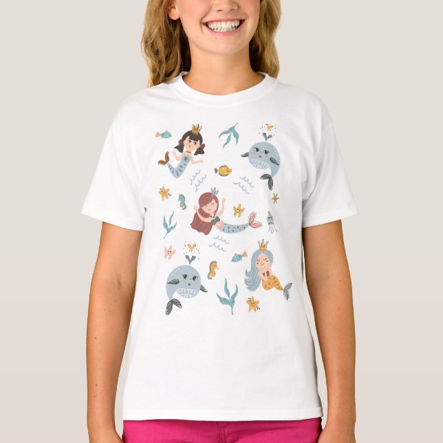 T-shirt Mignonnes sirènes d'enfants illustrées (Devant)