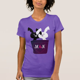T-shirt Mignons Amour Lapins Noirs et Blancs avec Monogram
