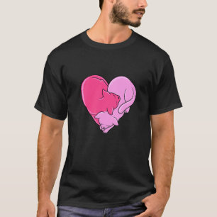 T-shirt Mignons Deux Chats Roses Dormant En Forme De Coeur