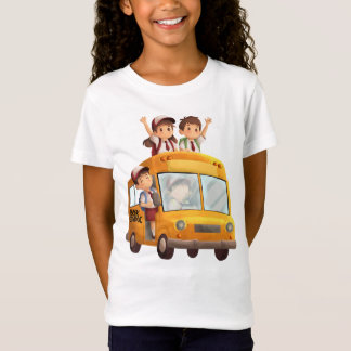 T-Shirt Mignons Enfants Art du Bus de la Rentrée Scolaire
