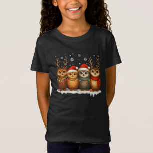 T-Shirt Mignons hiboux de Noël avec chapeaux de Père Noël