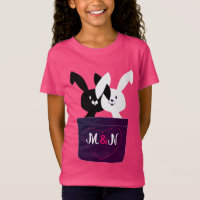 Mignons lapins noirs et blancs avec monogramme de