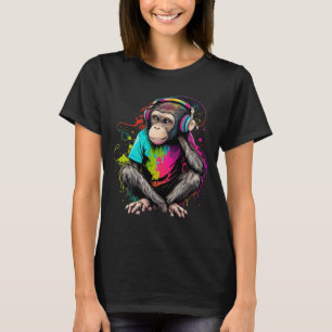 T-shirt Mignons Singe Écouter Musique, Musique Singe Obséd