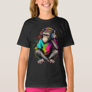T-shirt Mignons Singe Écouter Musique, Musique Singe Obséd