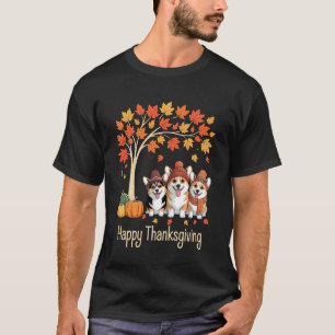 T-shirt Mignons Trois Chiens Corgi Citrouilles Arbre D'aut