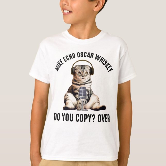 T-shirt Mike Echo Oscar Whiskey Ham Radio Cat (Devant)