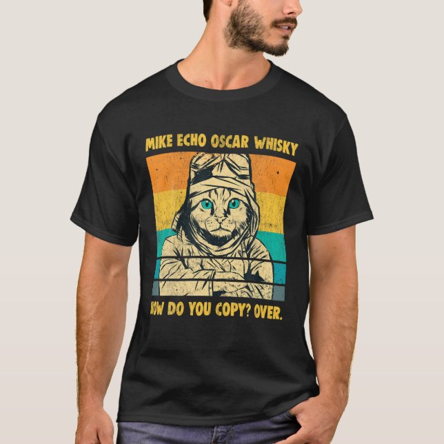 T-shirt Mike Echo Oscar Whisky Pilote de chat volant MEOW  (Devant)