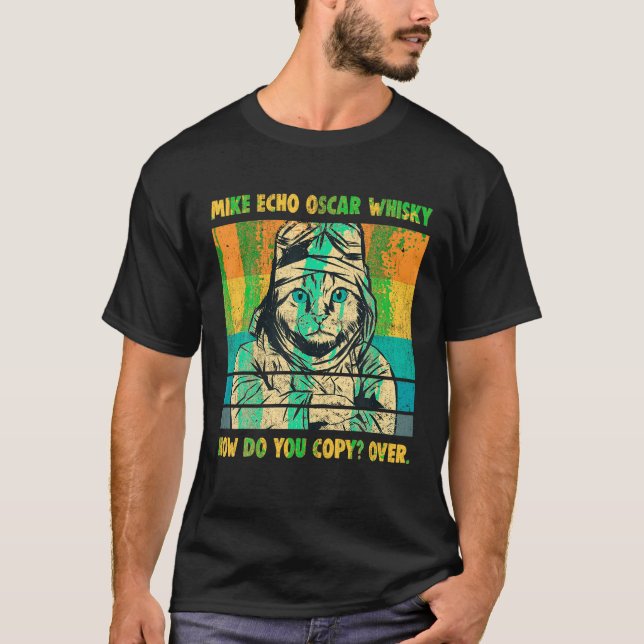 T-shirt Mike Echo Oscar Whisky Pilote de chat volant MEOW  (Devant)