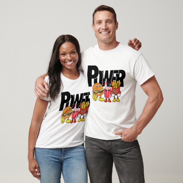 T-shirt Mikitiez humberger frenchfries couple puissance (Unisexe)