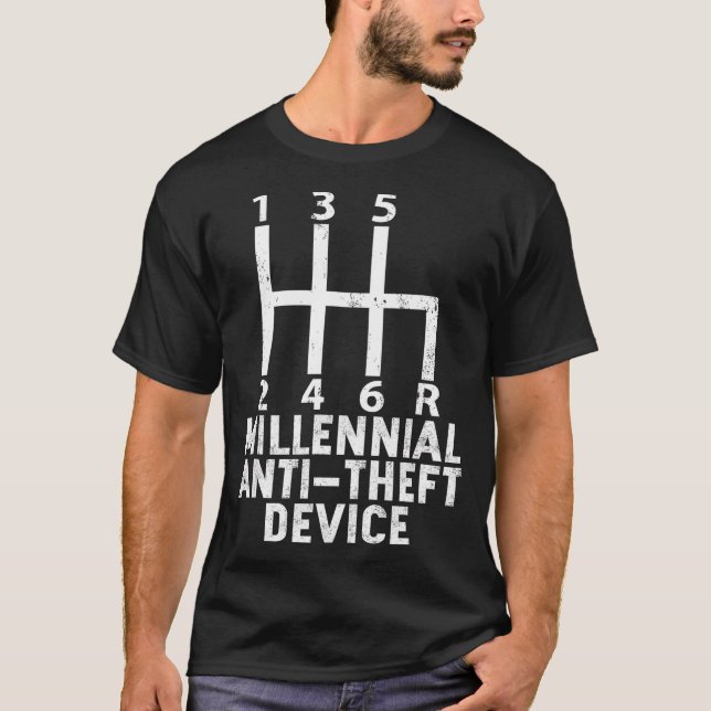 T-shirt Millennial Anti Theft Device _ Funny Stick Shift  (Devant)
