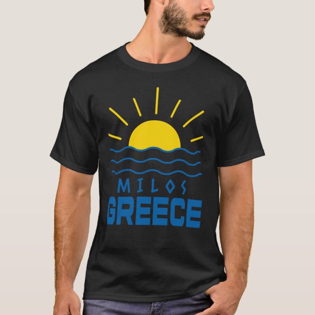 T-shirt Milos Grèce soleil et mer noir (Devant)