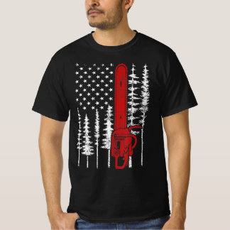 T-shirt Mince ligne rouge tronçonneuse pompier en bois pom