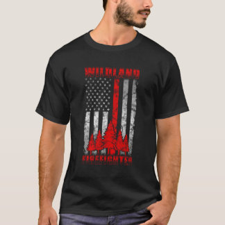 T-shirt Mince Red Line American Flag Wildland Firefighter