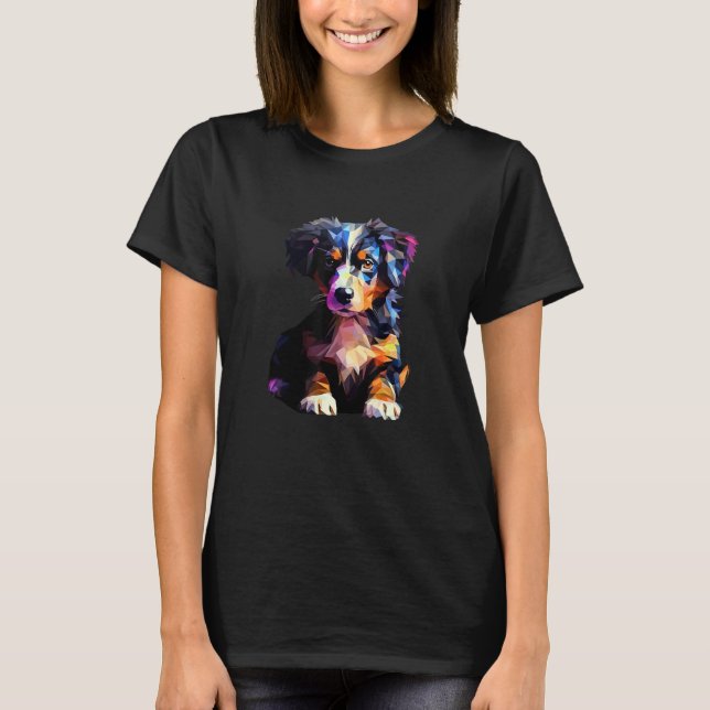 T-shirt Miniature American Shepherd Puppy Dog Pop Art (Devant)