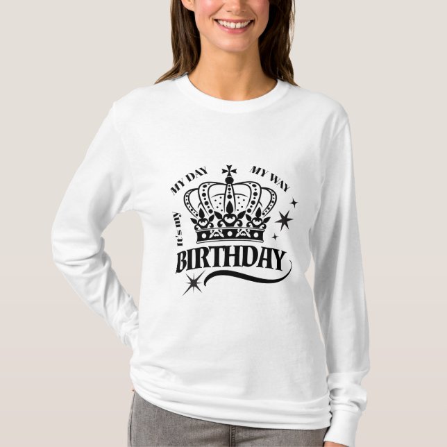 T-shirt Minimal Black Crown Birthday Quote Typography (Devant)