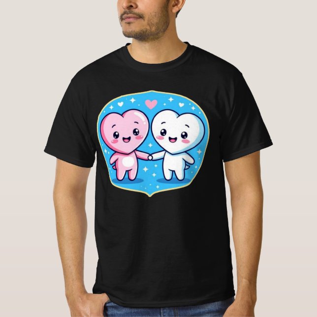 T-shirt Minimal Heart Mascots Holding Hands (Devant)