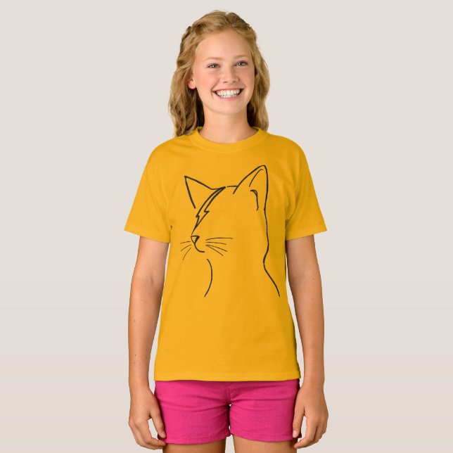 T-shirt Minimalist Cat Lightning Bolt Line Art Modern Simp (Devant entier)